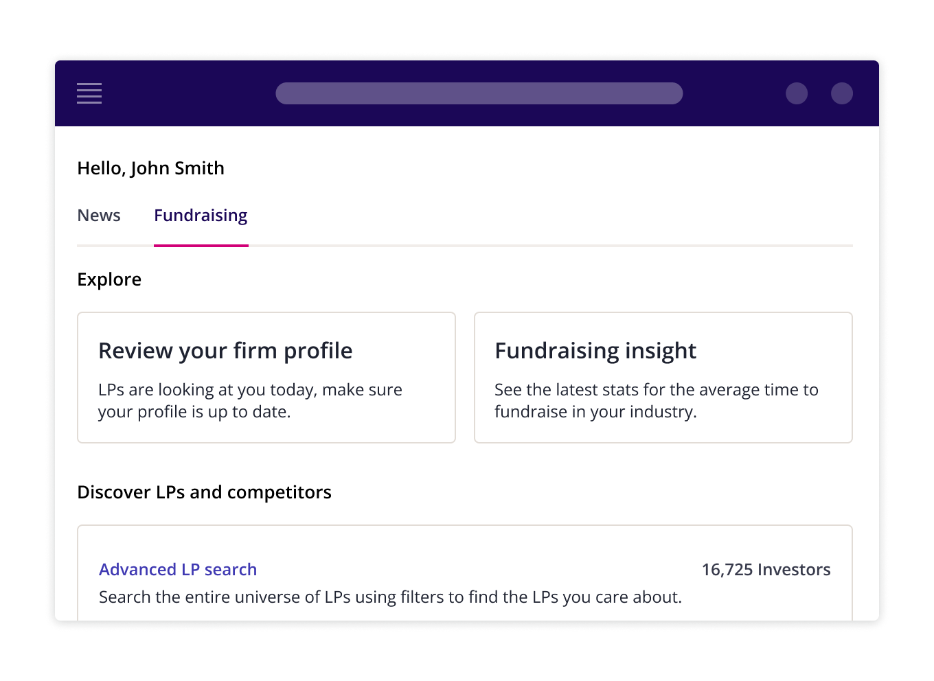 Dashboard summary.  